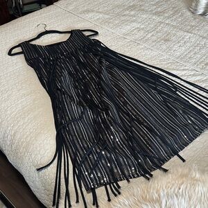 Chelsea & Violet Black Fringe Mini Dress – Size Small – 1920s Gatsby Vibes